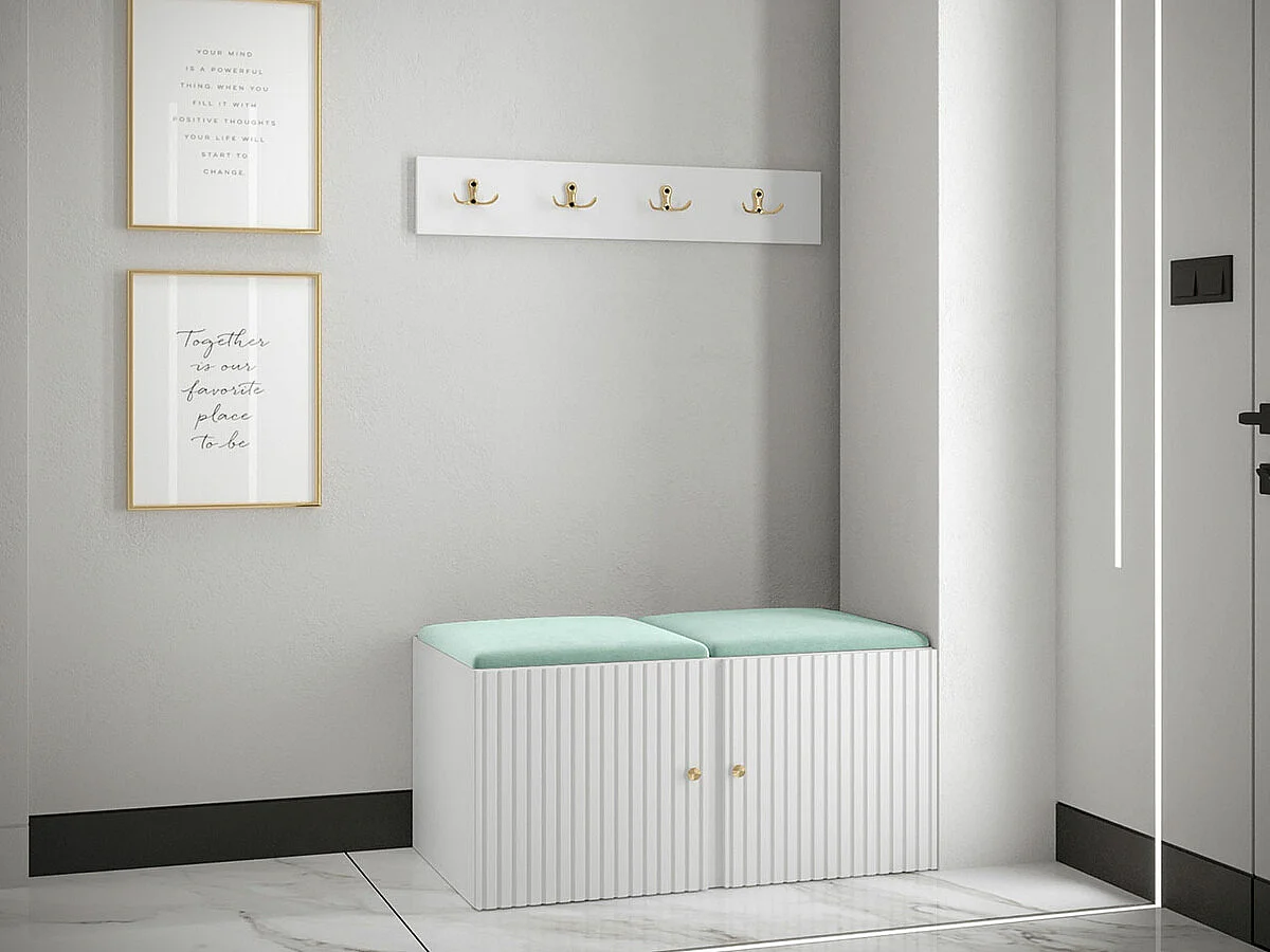 Meuble d'entrée Hartford 384, Turquoise|Blanc, MDF|Stratifié|Tissu, Murale|À poser