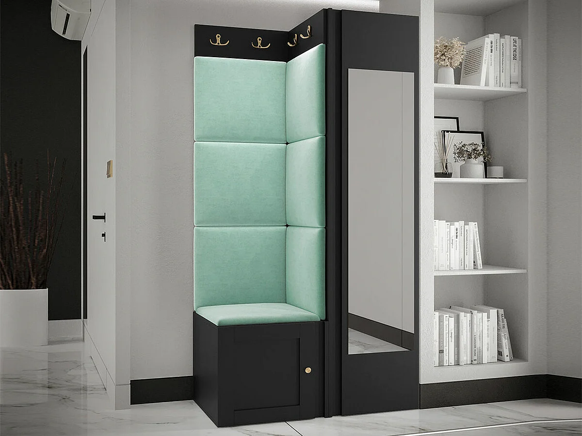 Meuble d'entrée Hartford 382, 186x82x46cm, Disponible, Noir|Turquoise, À poser|Murale