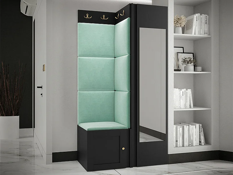 Meuble d'entrée Hartford 382, 186x82x46cm, Disponible, Turquoise|Noir, Murale|À poser