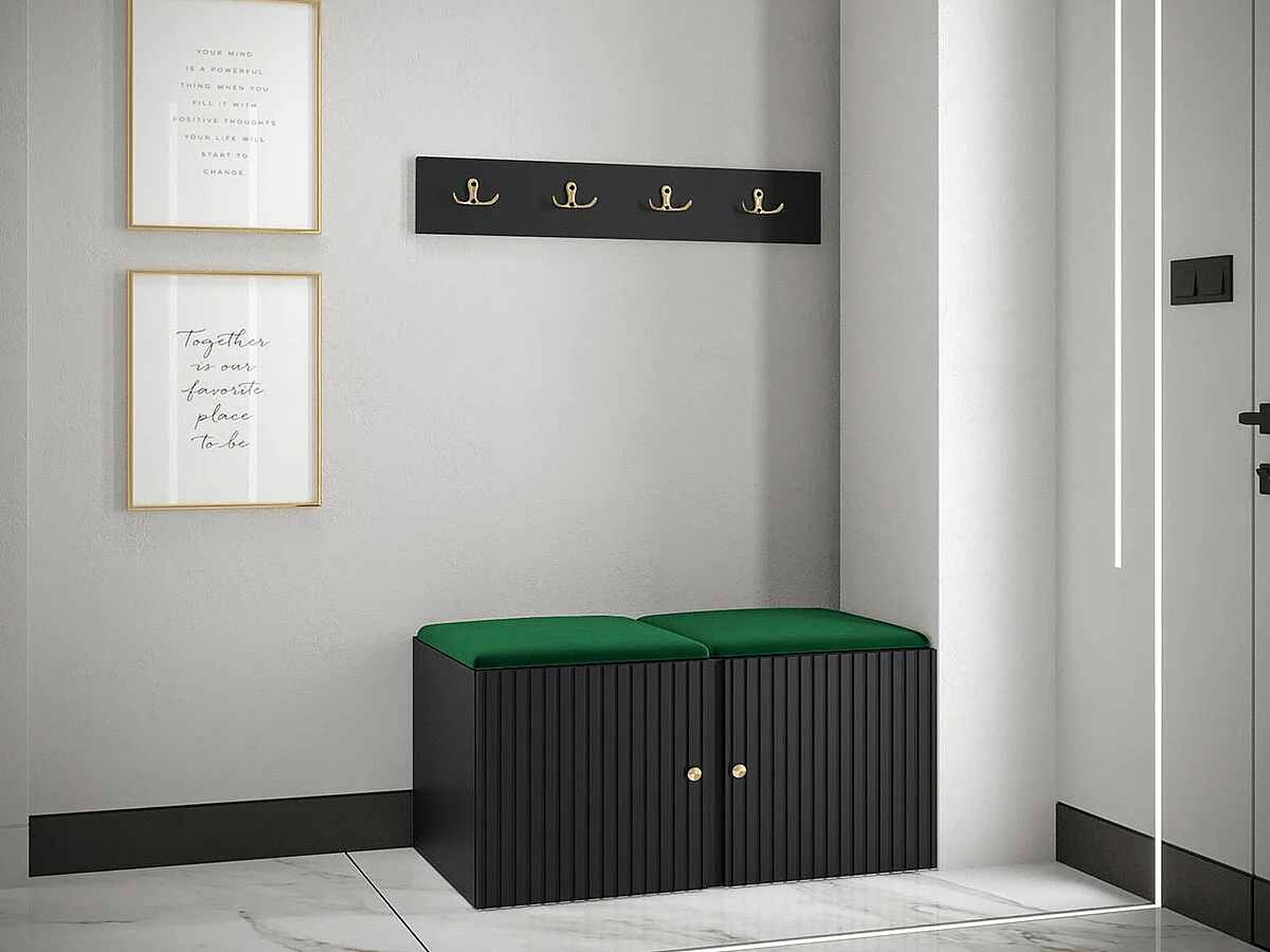 Conjunto pasillo Hartford 384, 84x44cm, Verde|Negro, Tapiz|MDF|Aglomerado laminado