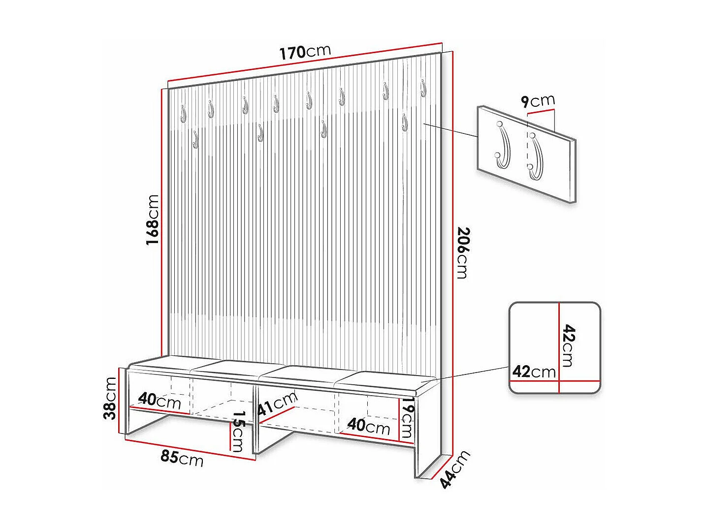 Conjunto pasillo Hartford 485, 206x170x44cm, Tapiz|Aglomerado laminado, Colocada