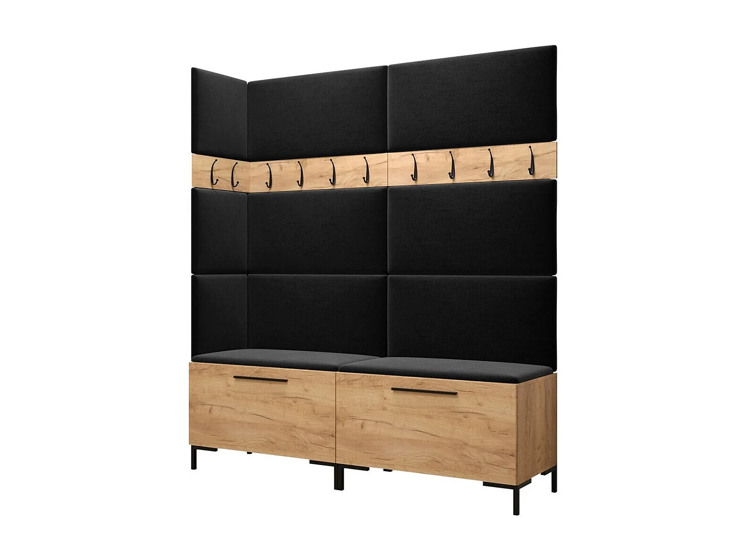 Meuble d'entrée Tivsoa 104, 196x168x46cm, Craft chêne, Tissu|Stratifié, À poser|Murale