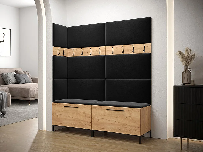 Meuble d'entrée Tivsoa 104, 196x168x46cm, Craft chêne, Stratifié|Tissu, À poser|Murale