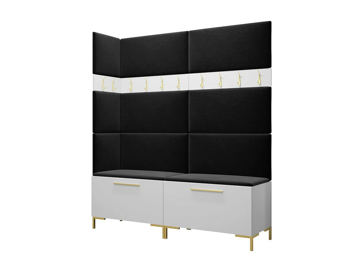 Meuble d'entrée Tivsoa 104, 196x168x46cm, Blanc, Tissu|Stratifié, À poser|Murale