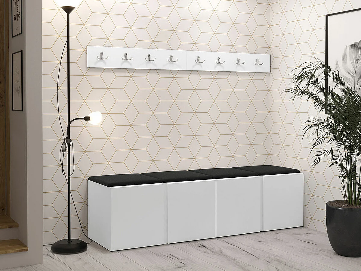 Conjunto pasillo Hartford 276, 168x46cm, Blanco, Cuero ecológico|Aglomerado laminado