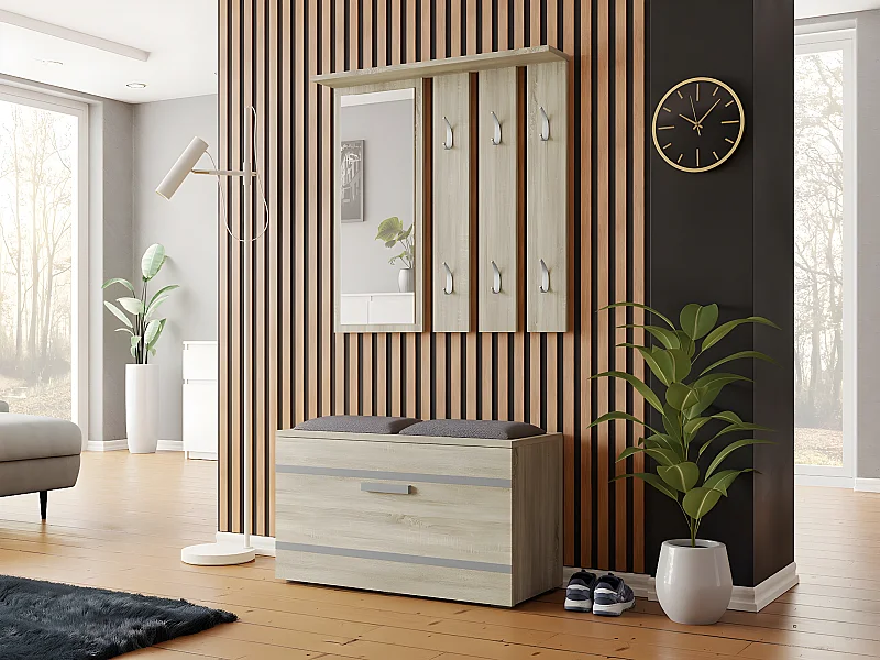 Conjunto pasillo Mandeville 103, 85x36cm, Espejo, Roble Sonoma, Aglomerado laminado