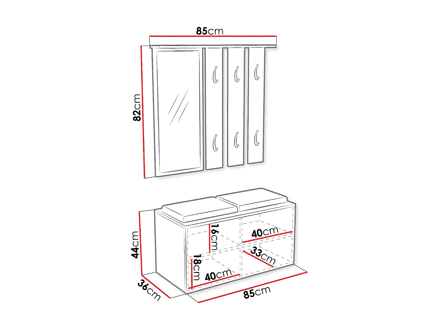 Conjunto pasillo Mandeville 103, 85x36cm, Espejo, Roble Sonoma, Aglomerado laminado