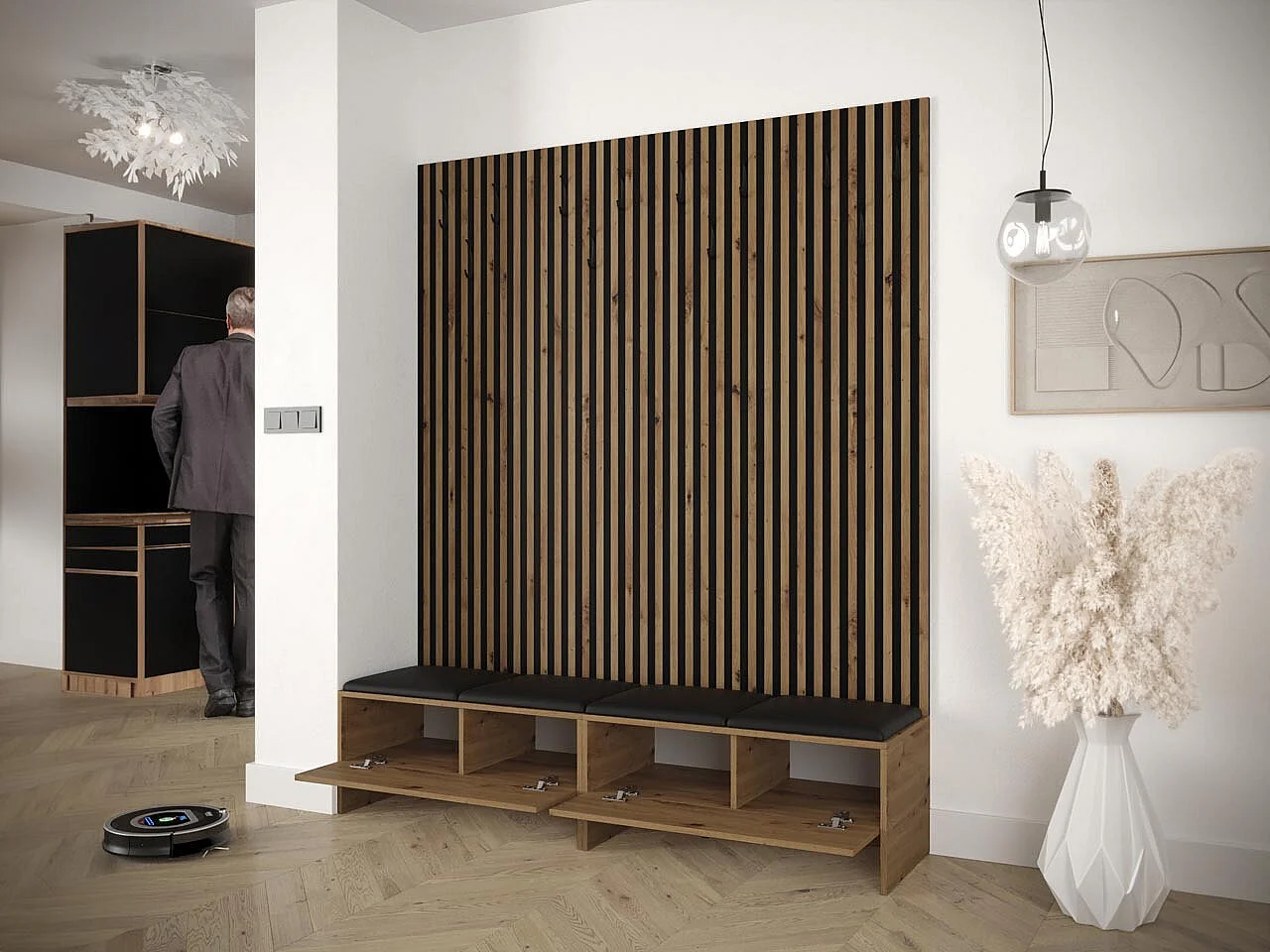 Conjunto pasillo Hartford 484, 206x230x44cm, Aglomerado laminado|Tapiz, Colocada