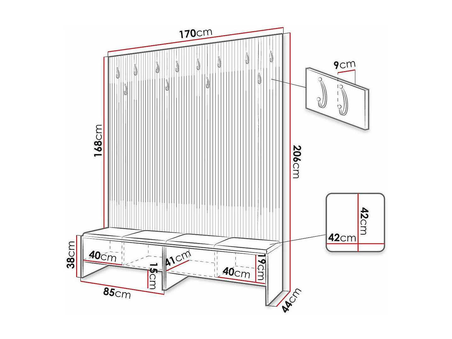 Set mobili da ingresso Hartford 485, 206x170x44cm, Arazzo|Eco pelle, Da terra