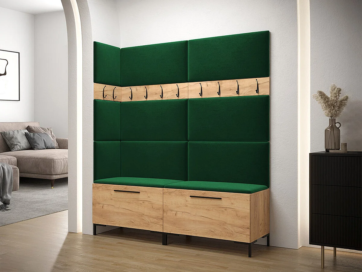 Conjunto pasillo Hartford F104, 196x168x46cm, Craft roble, Tapiz|Aglomerado laminado