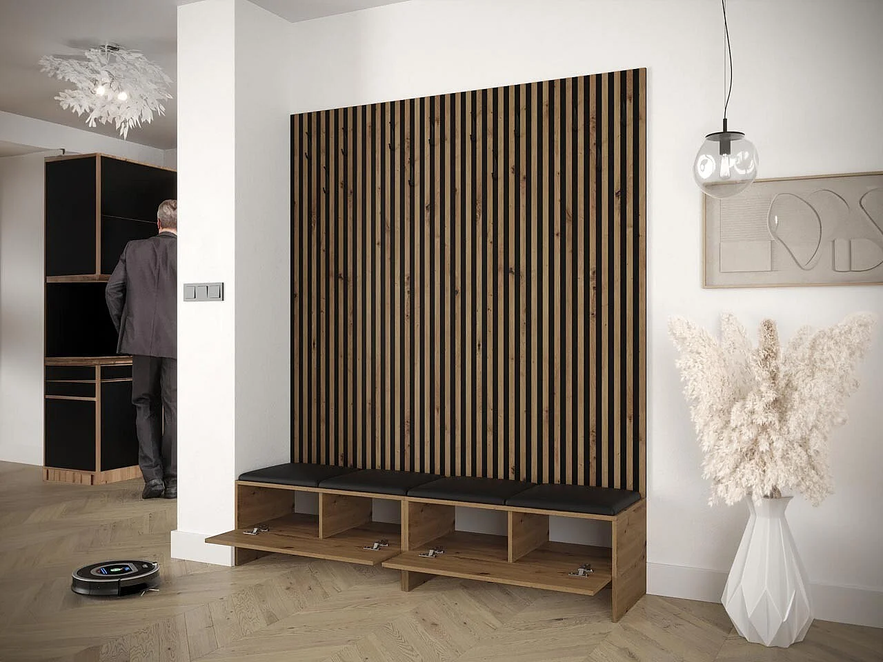 Conjunto pasillo Hartford 484, 206x230x44cm, Aglomerado laminado|Tapiz, Colocada