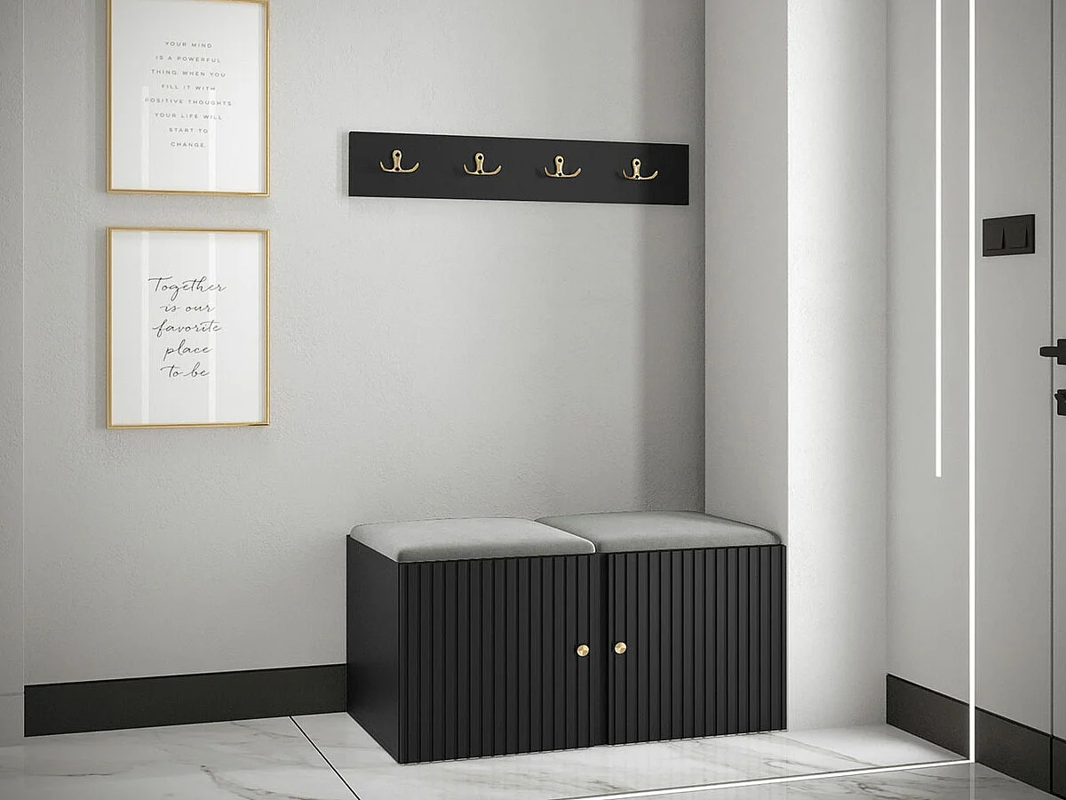 Conjunto pasillo Hartford 384, 84x44cm, Gris|Negro, Tapiz|MDF|Aglomerado laminado