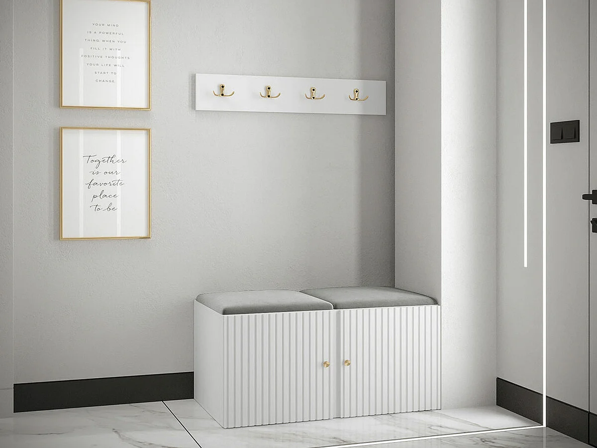 Meuble d'entrée Hartford 384, Gris|Blanc, MDF|Stratifié|Tissu, À poser|Murale