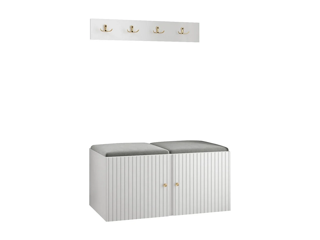 Meuble d'entrée Hartford 384, Gris|Blanc, MDF|Stratifié|Tissu, À poser|Murale