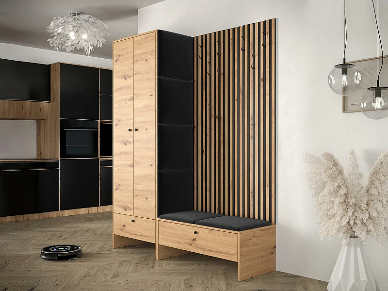 Conjunto pasillo Hartford 320, 206x145x44cm, Roble Artisan|Negro, Colocada