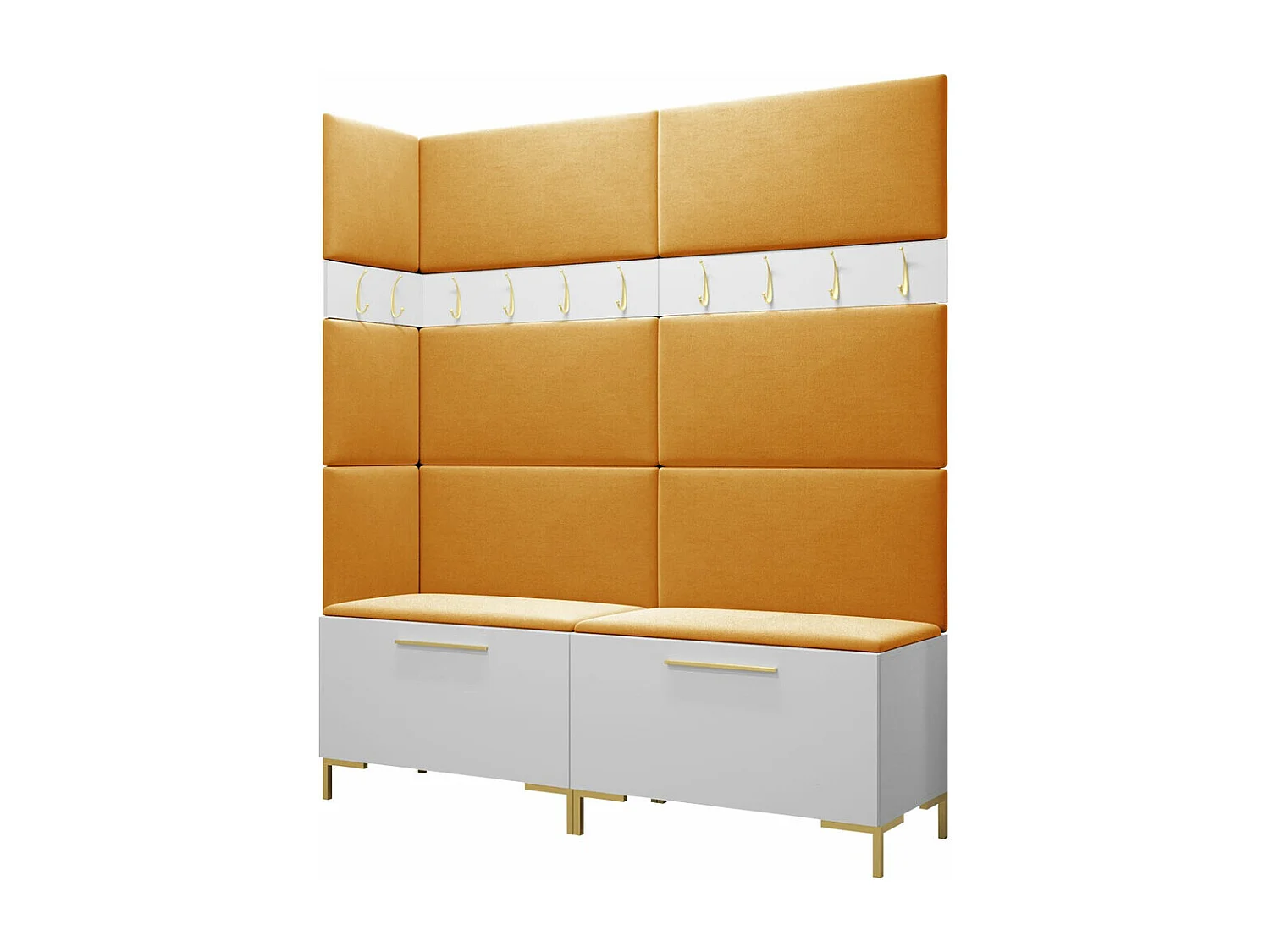 Set mobili da ingresso Hartford F104, 196x168x46cm, Bianco, Truciolare laminato|Arazzo