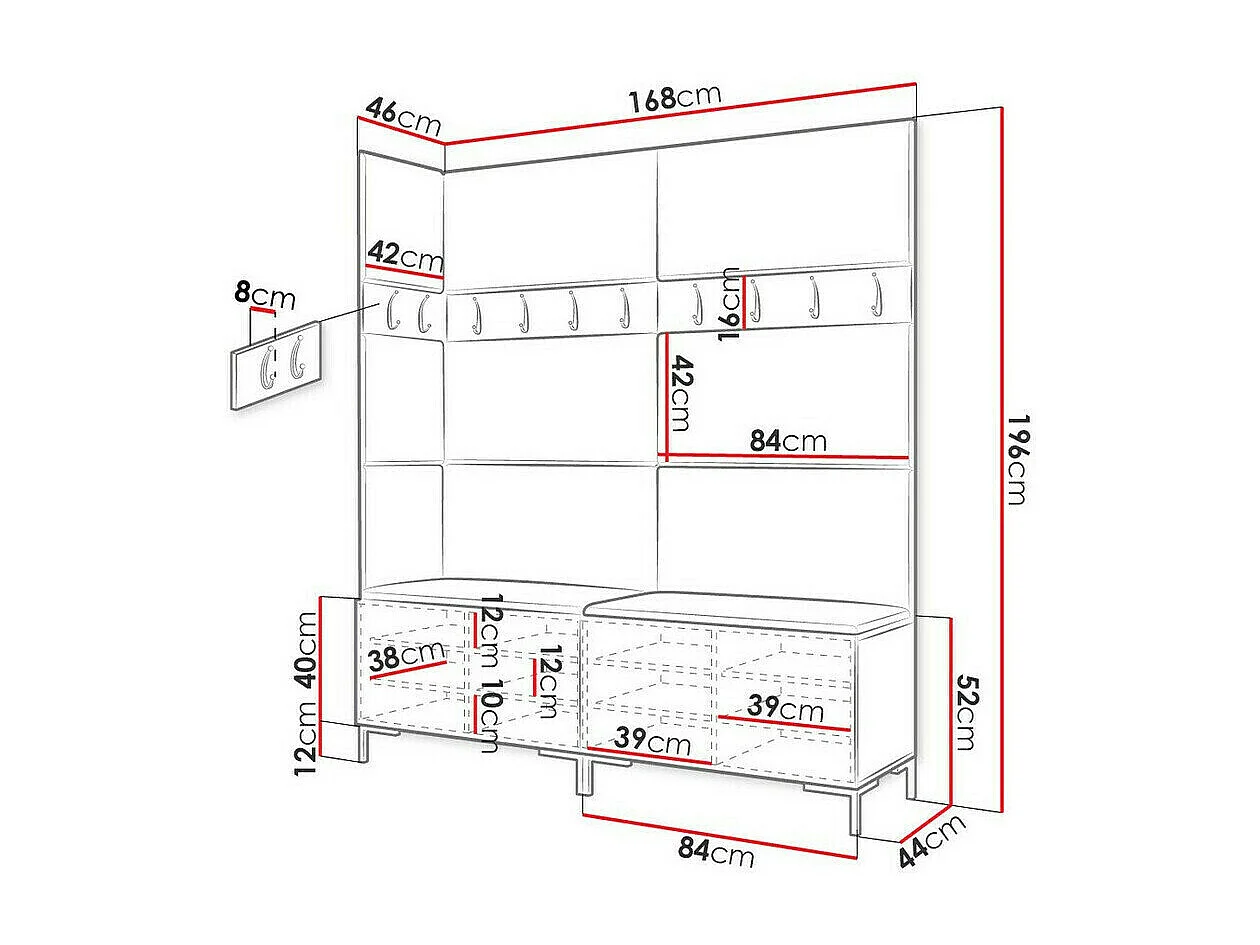 Conjunto pasillo Hartford F104, 196x168x46cm, Craft roble, Tapiz|Aglomerado laminado