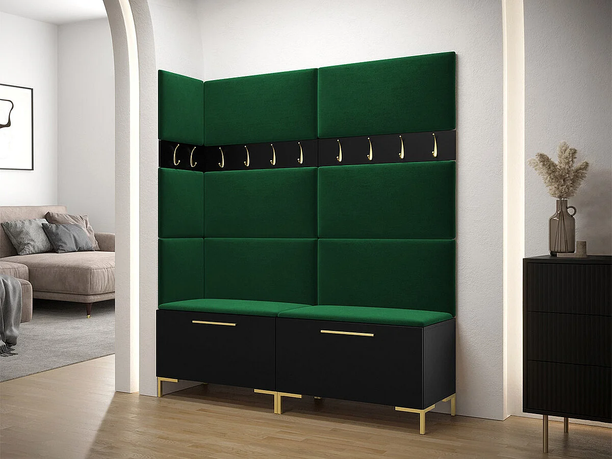 Set mobili da ingresso Hartford F104, 196x168x46cm, Nero, Arazzo|Truciolare laminato