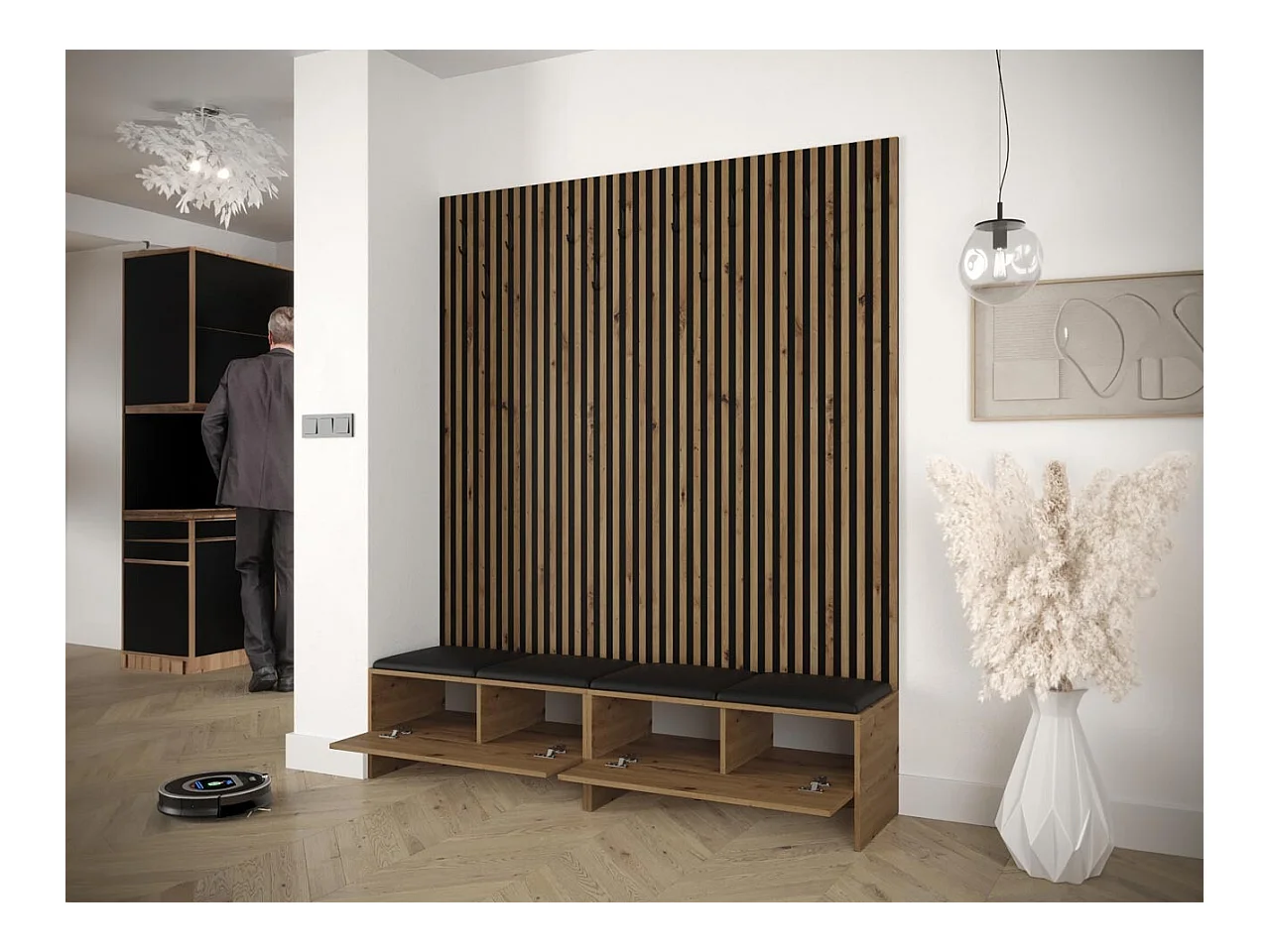 Meuble d'entrée Hartford 485, 206x170x44cm, Tapisserie|Stratifié, À poser