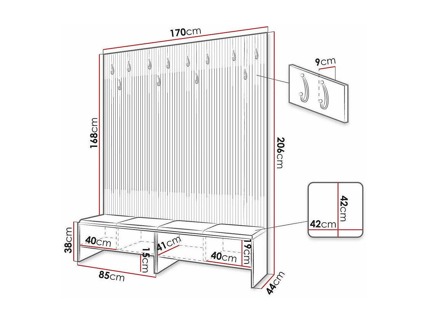 Conjunto pasillo Hartford 485, 206x170x44cm, Tapiz|Aglomerado laminado, Colocada