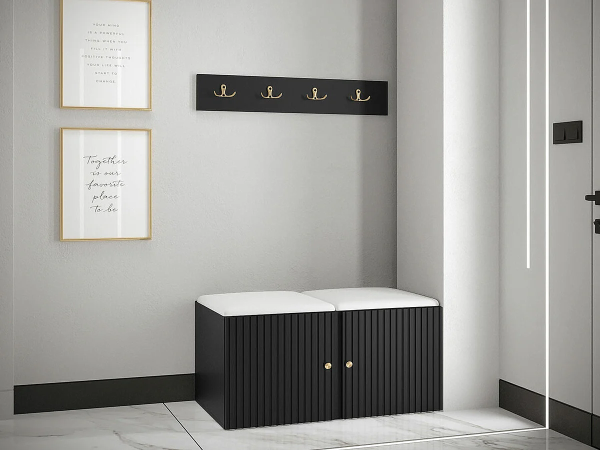 Meuble d'entrée Hartford 384, Noir|Blanc, Faux cuir|MDF|Stratifié, À poser|Murale