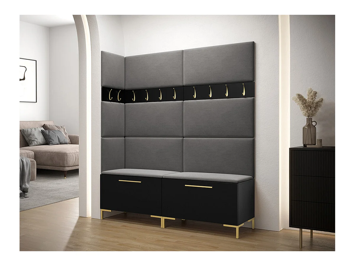 Set mobili da ingresso Hartford F104, 196x168x46cm, Nero, Arazzo|Truciolare laminato