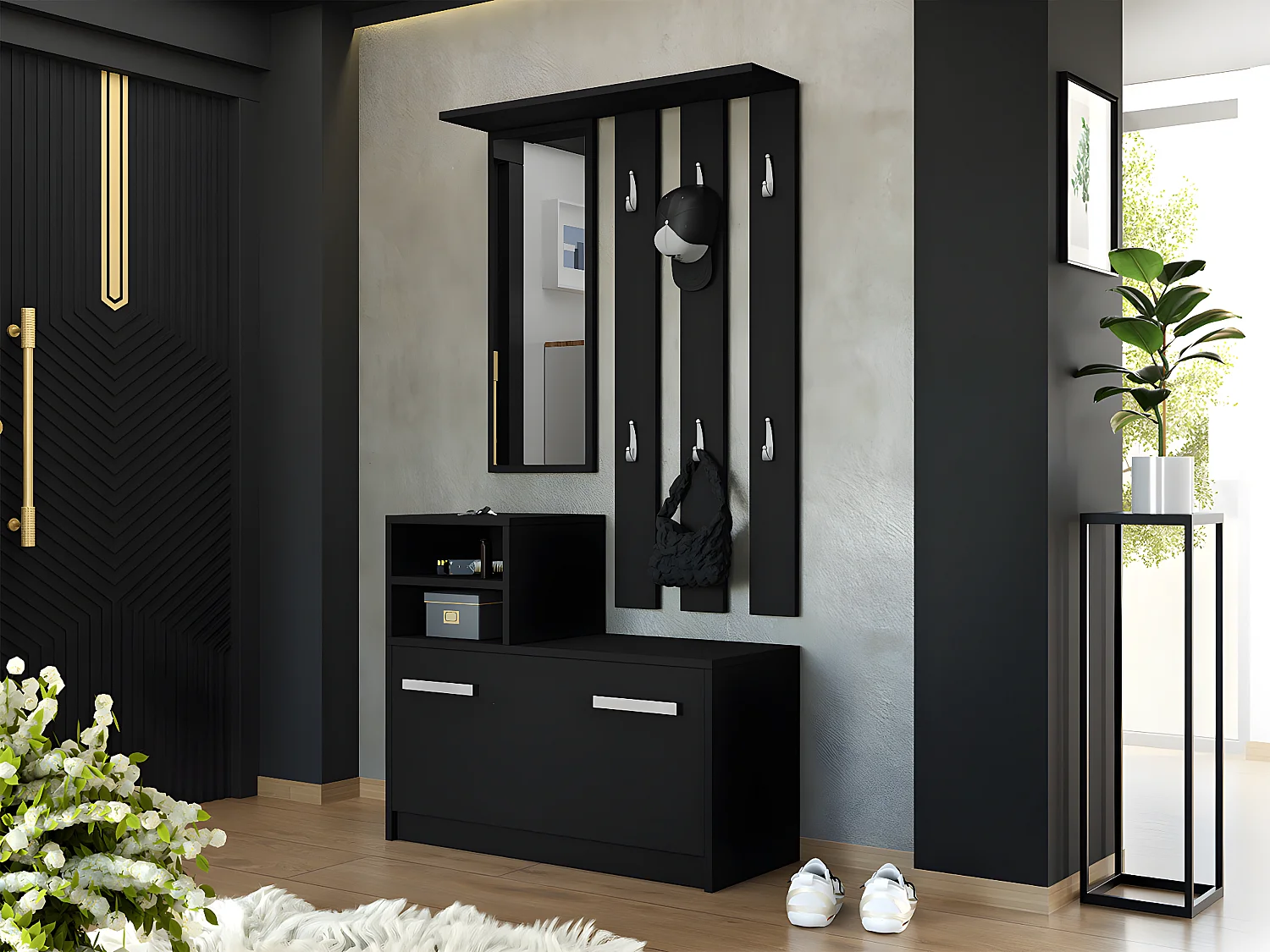 Meuble d'entrée Mandeville 100, Disponible, Noir, Stratifié, À poser|Murale