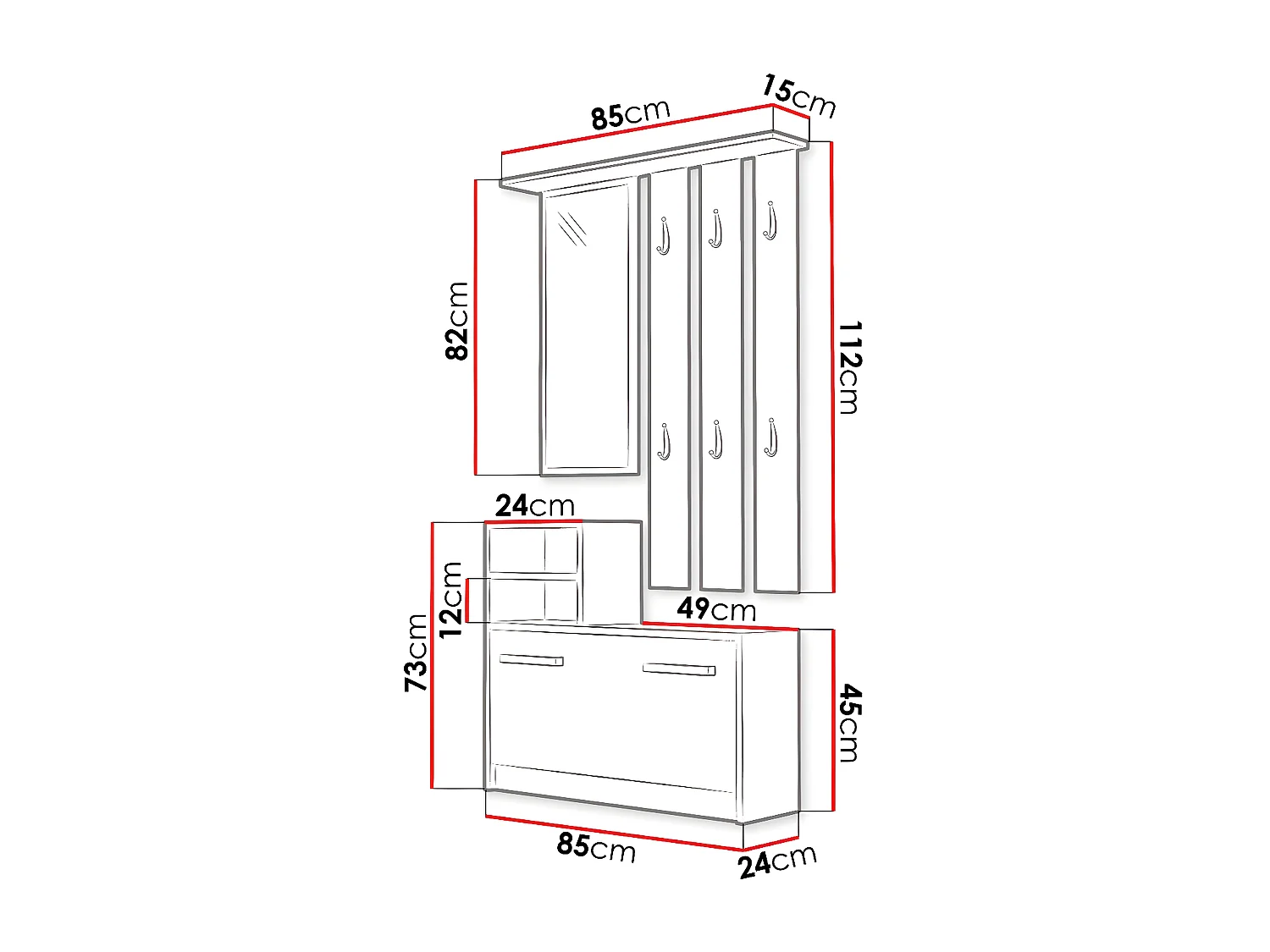 Meuble d'entrée Mandeville 100, Disponible, Noir, Stratifié, À poser|Murale