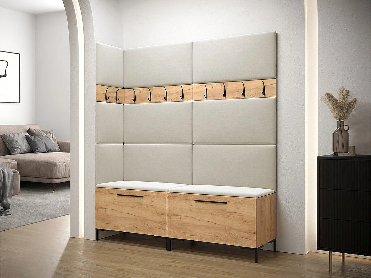 Conjunto pasillo Hartford F104, 196x168x46cm, Craft roble, Tapiz|Aglomerado laminado