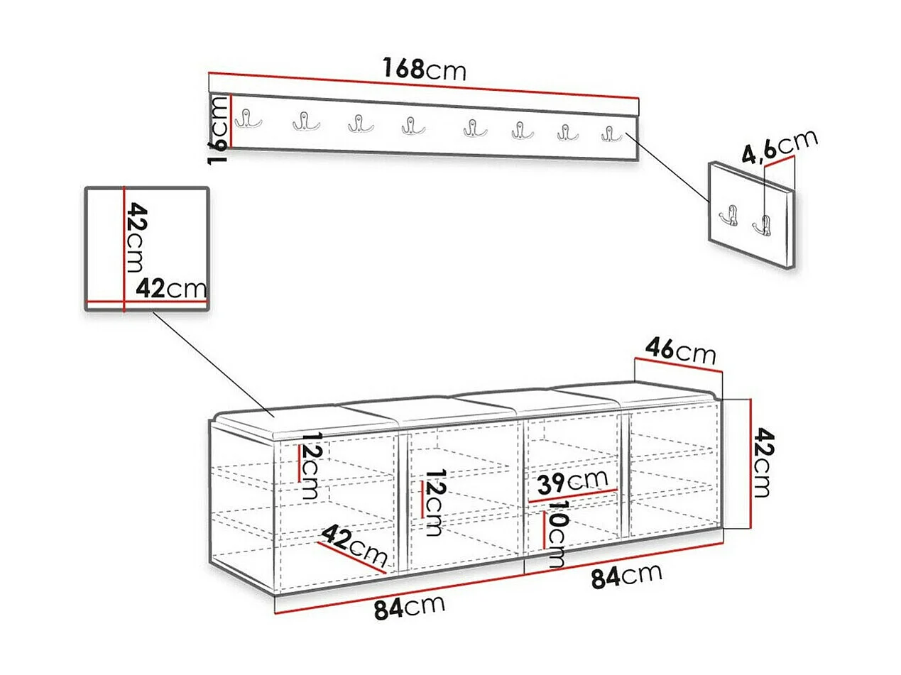 Meuble d'entrée Hartford 276, Chêne Artisan, Stratifié|Faux cuir, Murale|À poser