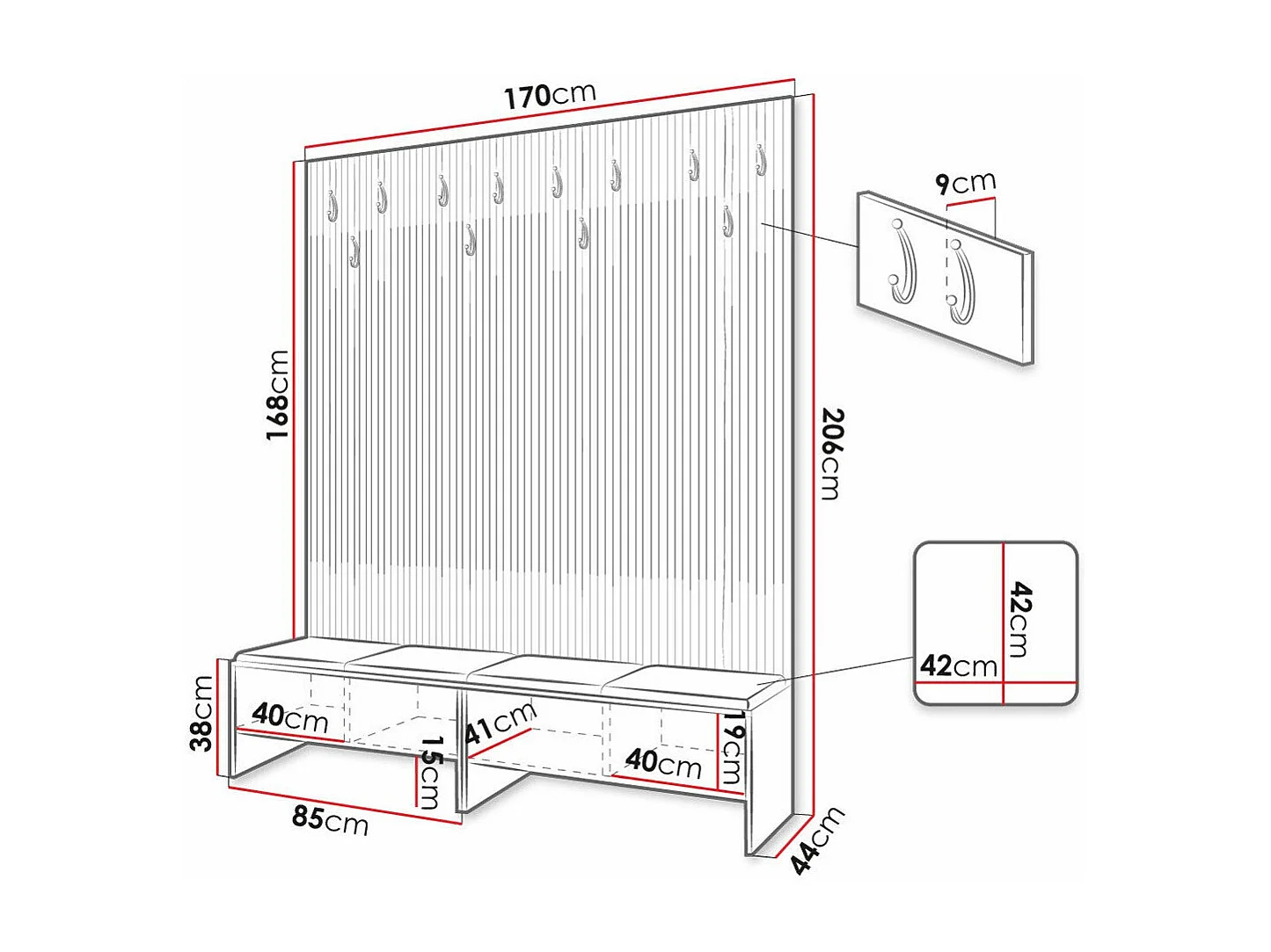 Conjunto pasillo Hartford 485, 206x170x44cm, Tapiz|Aglomerado laminado, Colocada
