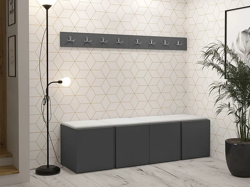 Meuble d'entrée Hartford 276, Graphite, Faux cuir|Stratifié, Murale|À poser