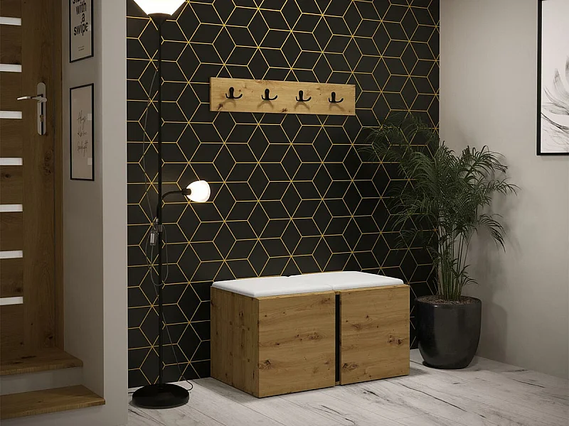 Meuble d'entrée Hartford 275, Chêne Artisan, Stratifié|Faux cuir, Murale|À poser