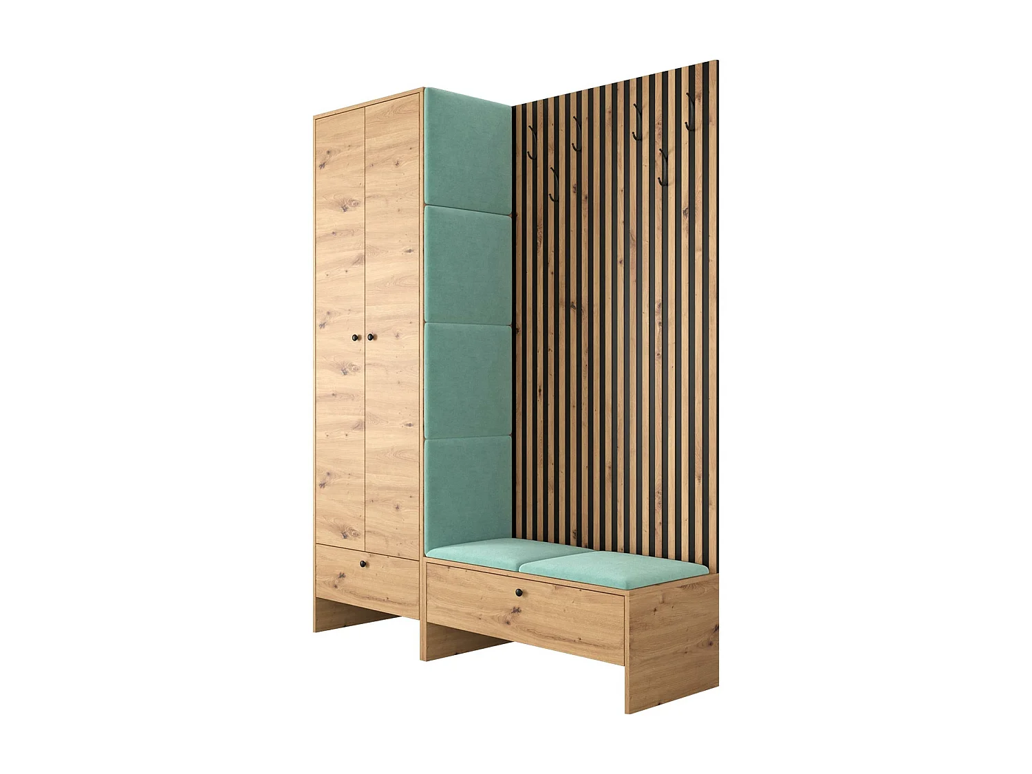 Conjunto pasillo Hartford 320, 206x145x44cm, Roble Artisan|Turquesa, Colocada