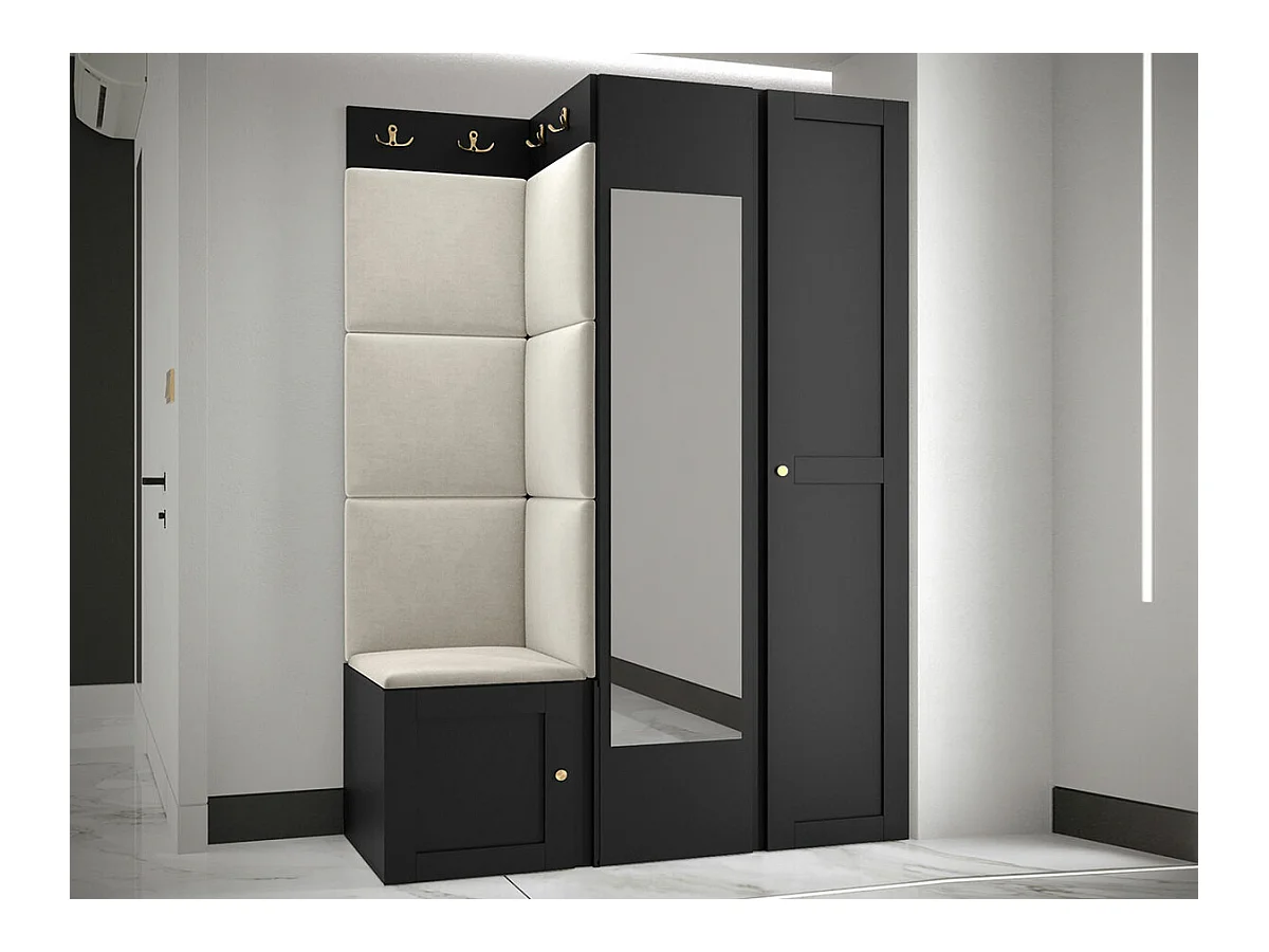 Meuble d'entrée Hartford 380, 186x116x46cm, Miroir, Brun clair|Noir, À suspendre|À poser