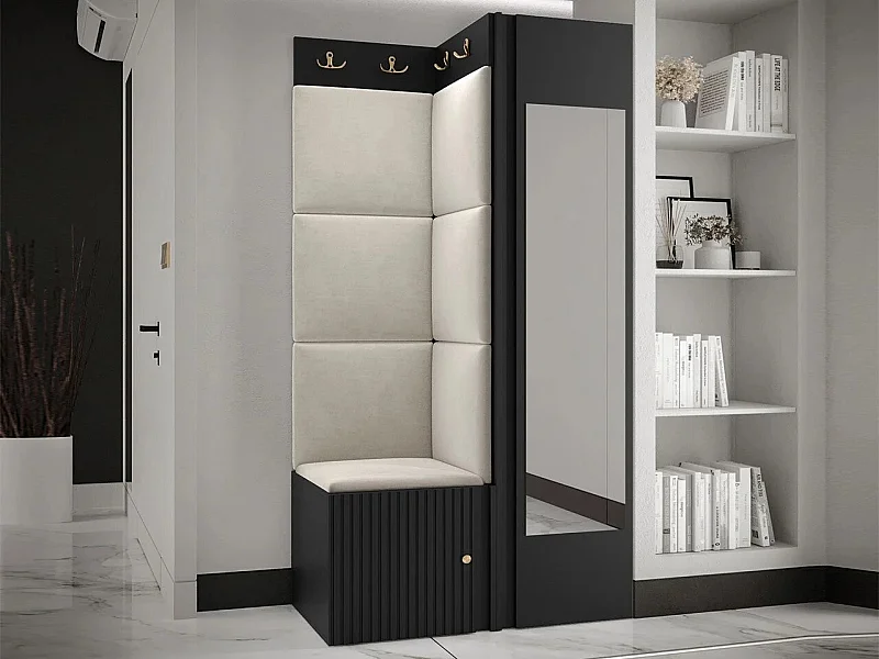 Conjunto pasillo Hartford 391, 186x82x46cm, Espejo, De color marrón claro|Negro