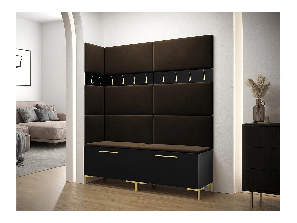 Conjunto pasillo Hartford F104, 196x168x46cm, Marrón oscuro|Negro
