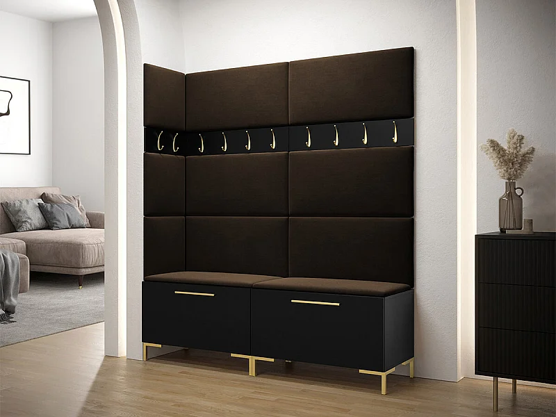 Meuble d'entrée Tivsoa 104, 196x168x46cm, Brun foncé|Noir, Tissu|Stratifié