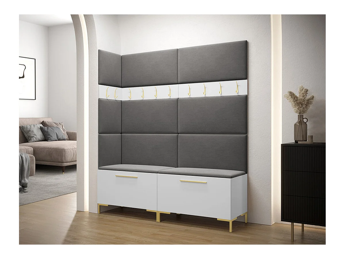 Set mobili da ingresso Hartford F104, 196x168x46cm, Bianco, Arazzo|Truciolare laminato