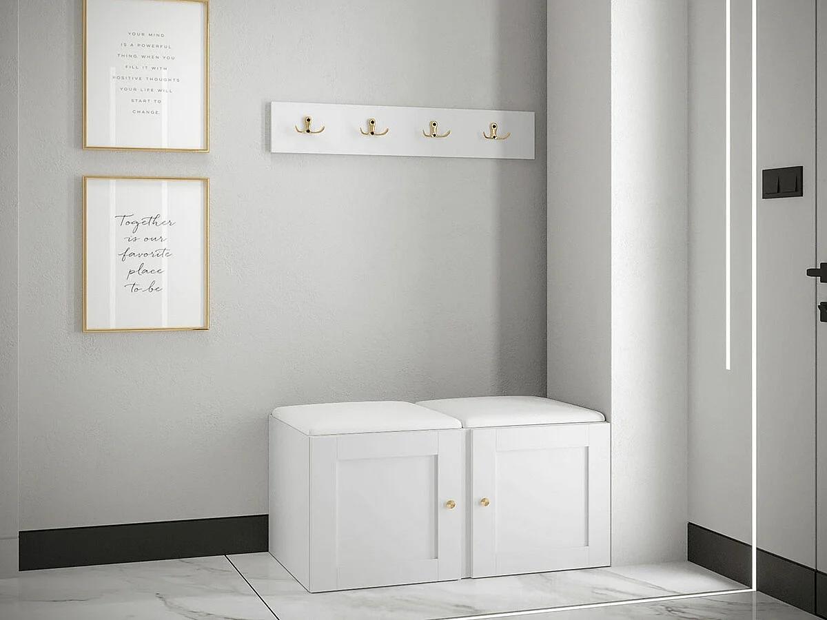 Conjunto pasillo Hartford 376, 84x44cm, Blanco, Cuero ecológico|MDF|Aglomerado laminado