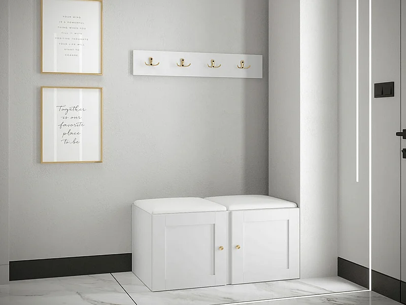 Conjunto pasillo Hartford 376, 84x44cm, Blanco, Cuero ecológico|MDF|Aglomerado laminado