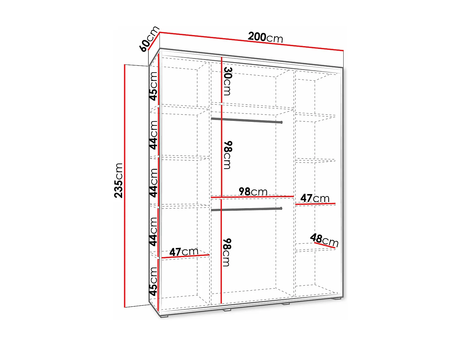 Armoire Hartford 492, Noir|Cachemire, 235x200x60cm, Portes d'armoire: Coulissantes