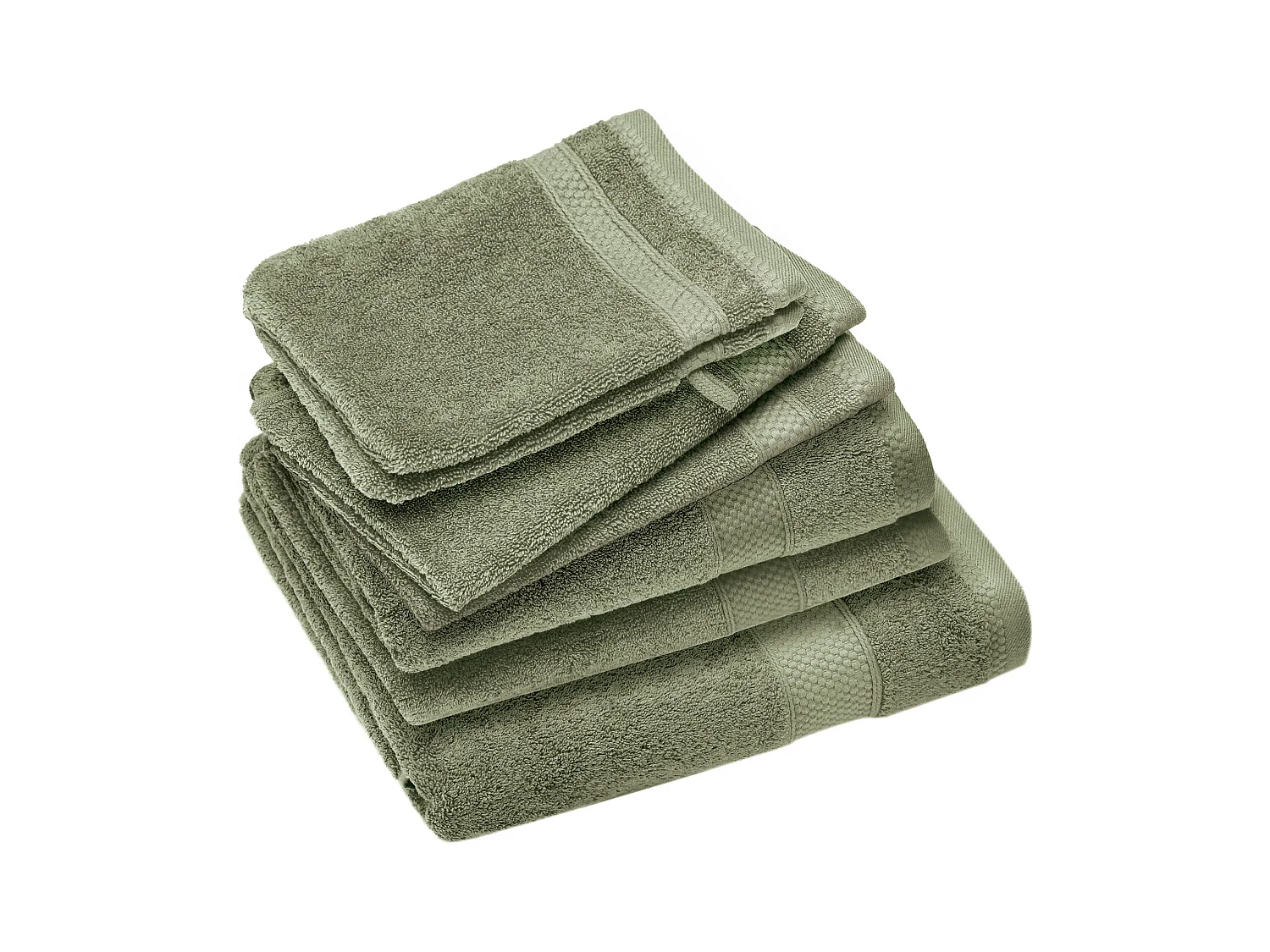 Parure de bain coton 550 g/m2 NAÏA par lot de 7 vert Olive