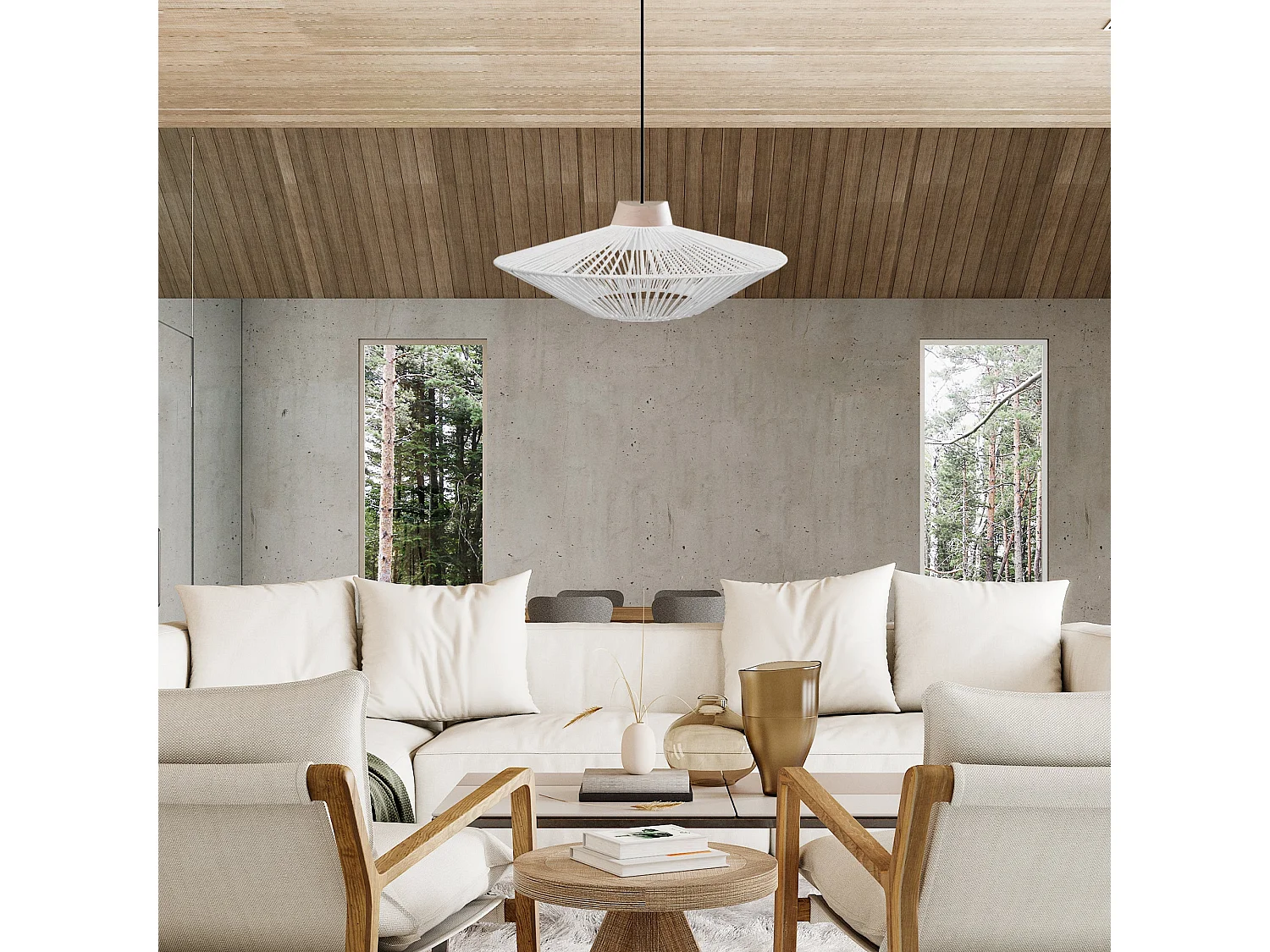 Suspensão TOSEL  HARRY 40 cordão de algodão cônico branco D60 x  H90  cm