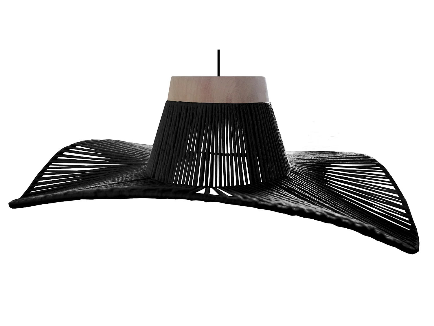 Lampadario a sospensione  legno filo tessuto ellittico  LADY BELLE nero D'50cm