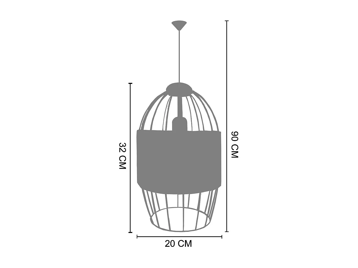 Suspension TOSEL ,métal,fibre ,Blanc ,H90xD 20x P 20cm