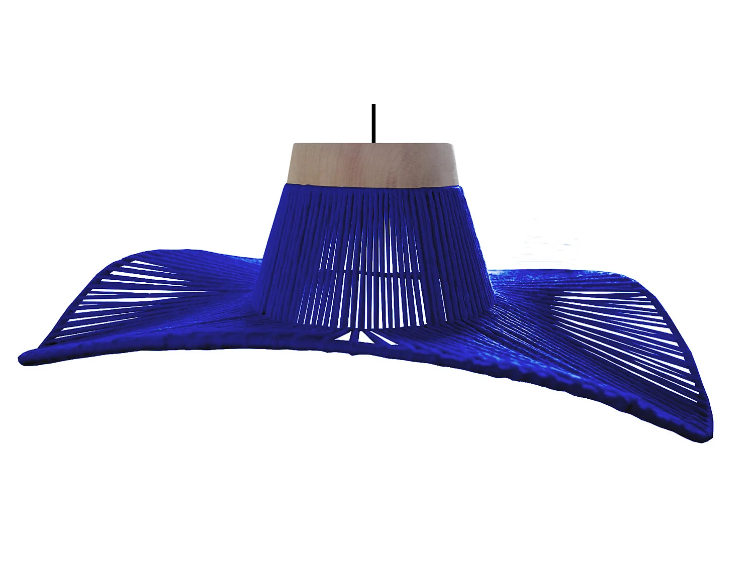 Lampadario a sospensione  legno filo tessuto ellittico  LADY BELLE blu D'50cm