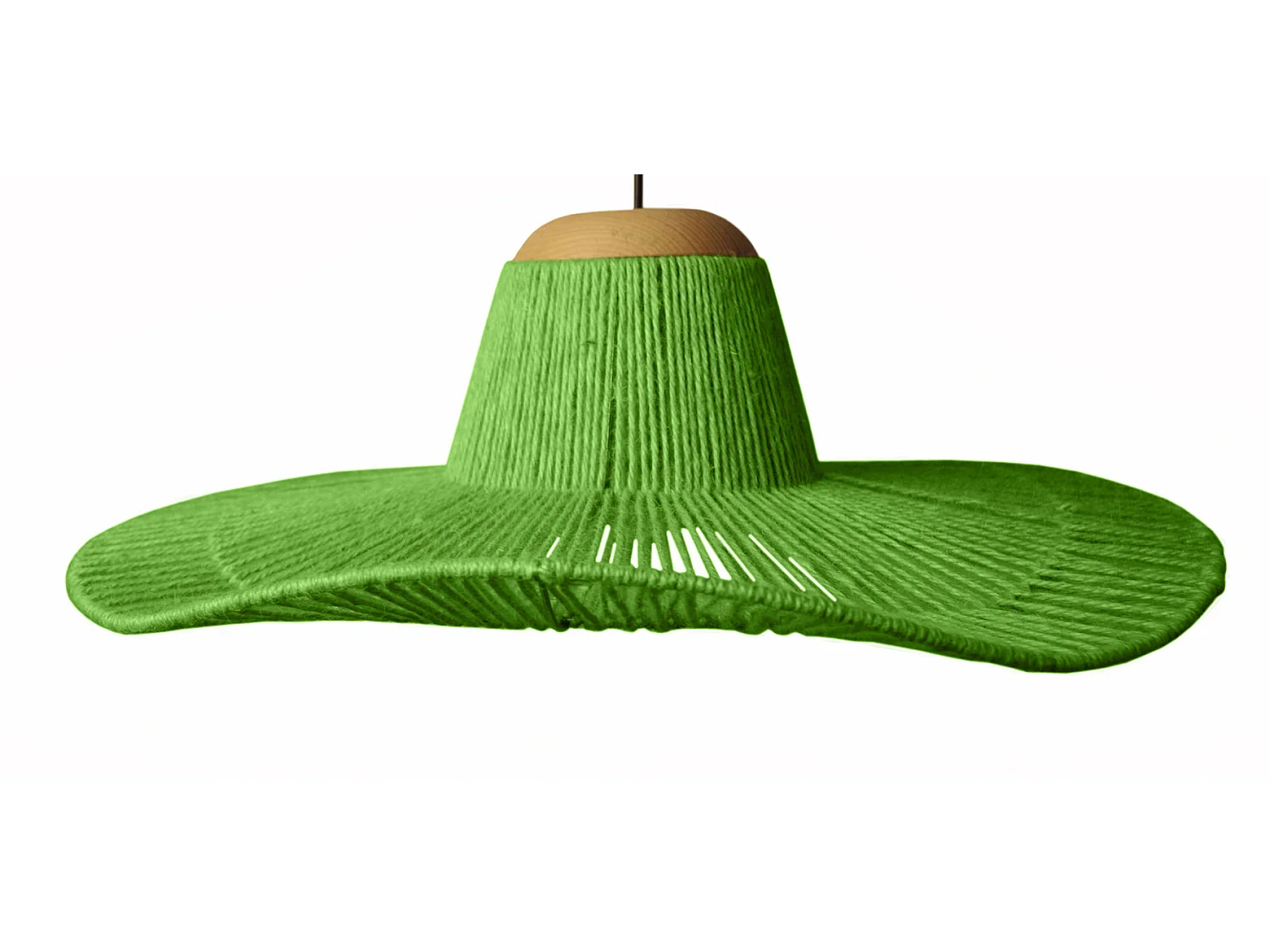 Lampadario a sospensione  legno filo tessuto ellittico  LADY AGATHA verde D'60cm