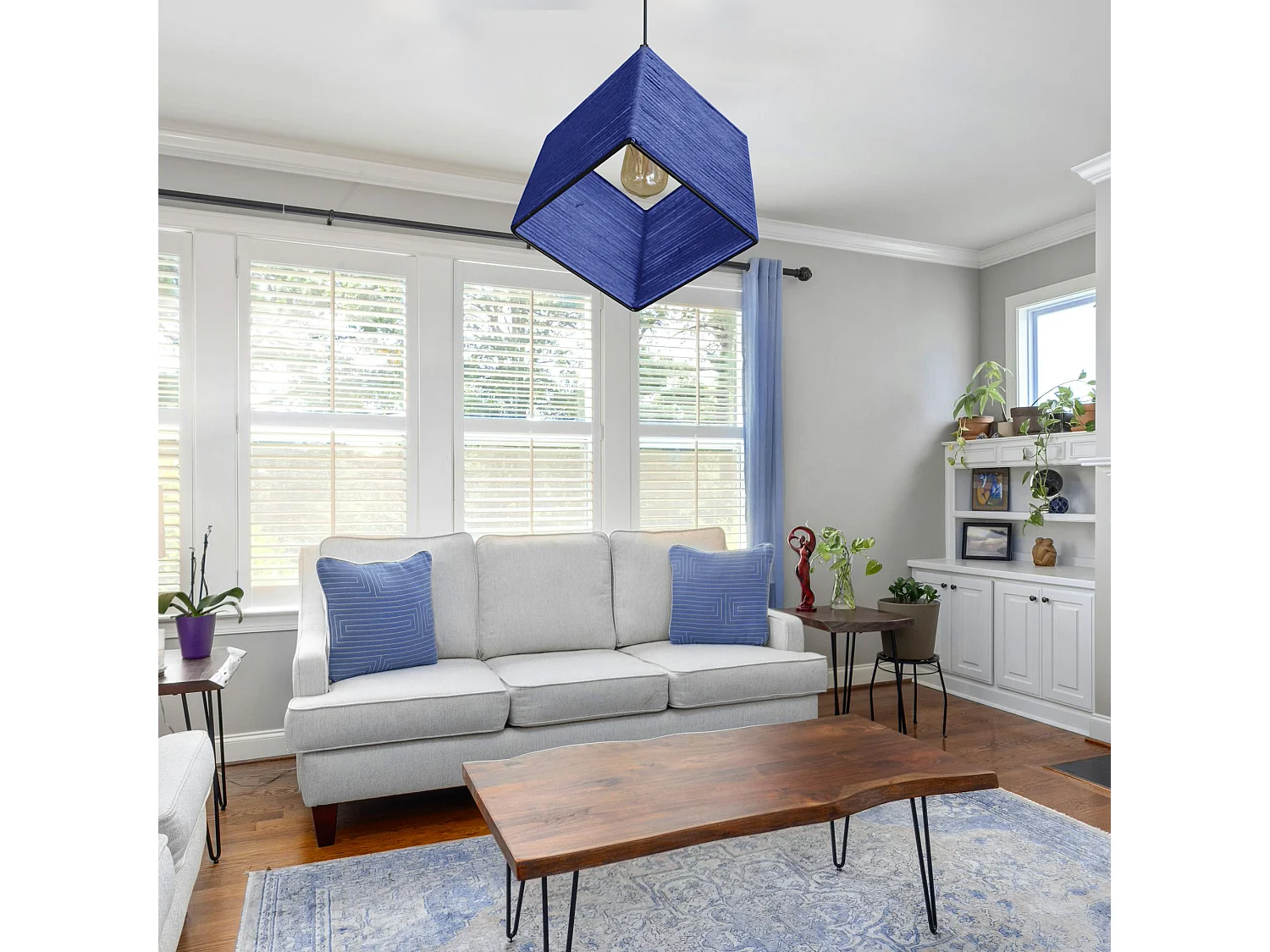 Suspensión  TOSEL ,metal-fibra,Azul , A90xD25xP 25cm