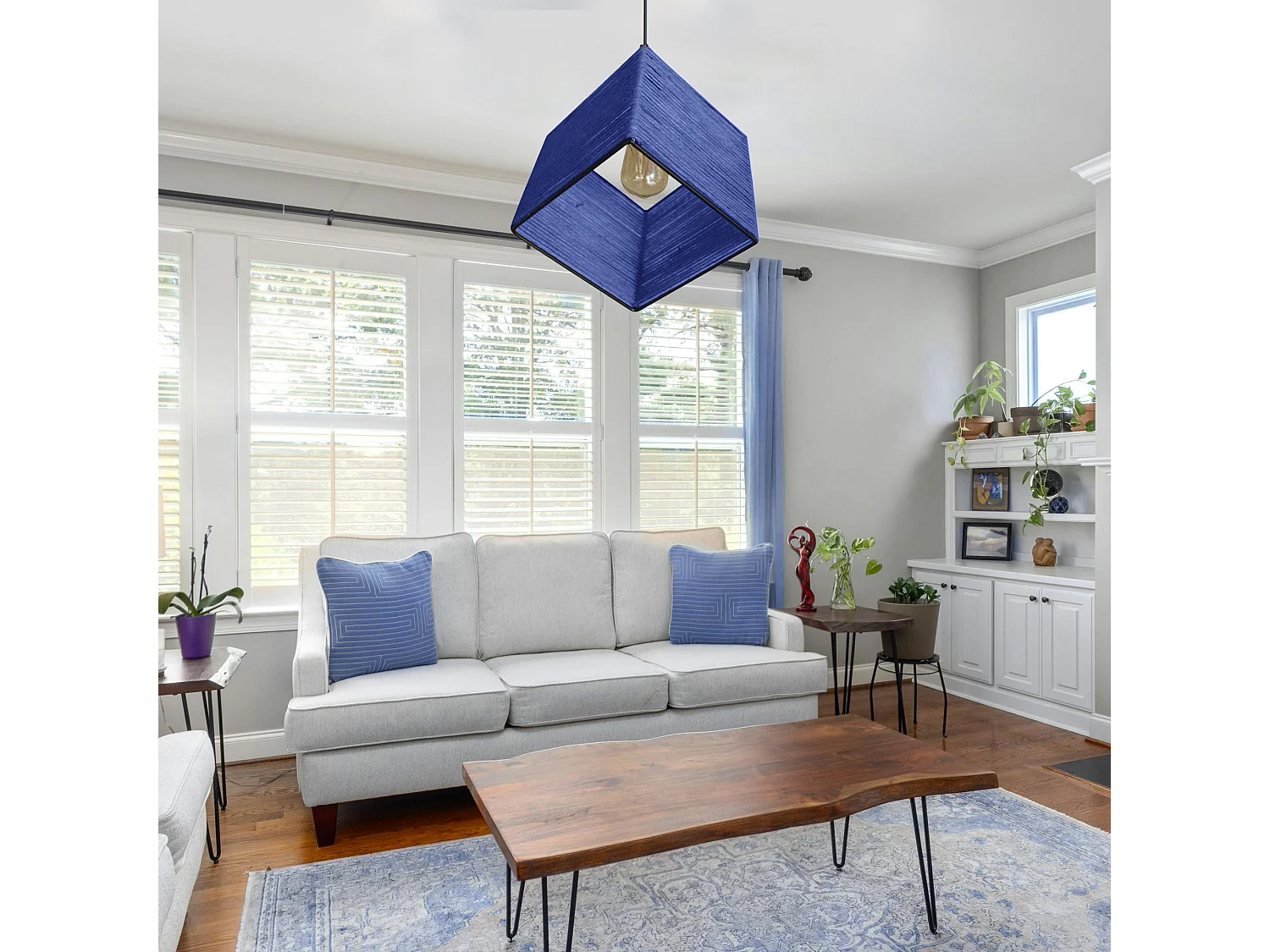 Suspension TOSEL ,métal,fibre ,Bleu, H90xD25xP 25cm